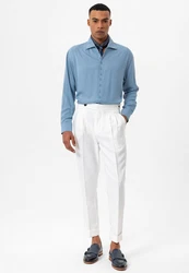 Antioch Blusenshirt Marino Open Collar Relax Fit Long Sleeve Hellblau/Blau