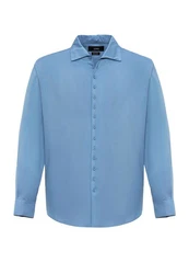 Antioch Blusenshirt Marino Open Collar Relax Fit Long Sleeve Hellblau/Blau