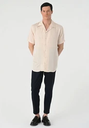 Antioch Blusenshirt Lapel Collar Short Sleeve Shirt Weiß/Beige/Khaki
