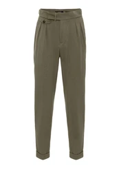 Antioch 7/8 Strandhose High Waist Pleated Casual Trousers Khaki/Dunkelgrün