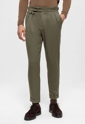 Antioch 7/8 Strandhose High Waist Pleated Casual Trousers Khaki/Dunkelgrün