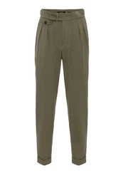 Antioch 7/8 Strandhose High Waist Pleated Casual Trousers Khaki/Dunkelgrün