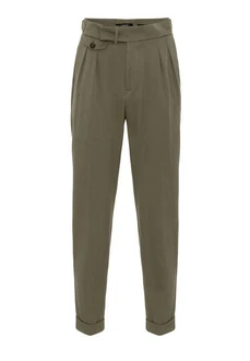 Antioch 7/8 Strandhose High Waist Pleated Casual Trousers Khaki/Dunkelgrün