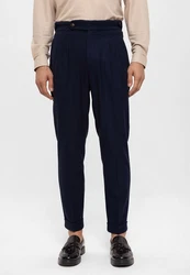 Antioch Strandhose High Waist Pleated Casual Trousers Dunkelblau/Blau