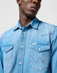 Wrangler Langarmhemd WESTERN SHIRT Hellblau/Blau