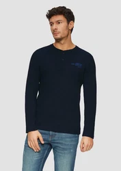 s.Oliver Langarmshirt Henley-Shirt mit Flammgarnstruktur Dunkelblau