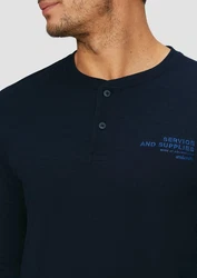 s.Oliver Langarmshirt Henley-Shirt mit Flammgarnstruktur Dunkelblau