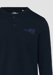 s.Oliver Langarmshirt Henley-Shirt mit Flammgarnstruktur Dunkelblau