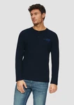 s.Oliver Langarmshirt Henley-Shirt mit Flammgarnstruktur Dunkelblau