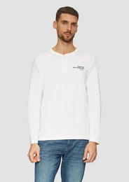 Langarmshirt Henley-Shirt mit Flammgarnstruktur und Stickerei Stickerei