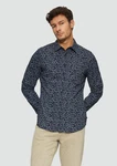s.Oliver Langarmhemd Slim Fit Dunkelblau/Hellblau/Blau