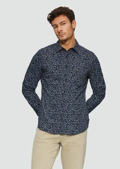 s.Oliver Langarmhemd Slim Fit Dunkelblau/Hellblau/Blau