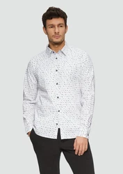 s.Oliver Langarmhemd Slim Fit Weiß/Braun/Rot