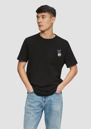 Kurzarmshirt Baumwoll-T-Shirt mit Peanuts-Stickerei Artwork