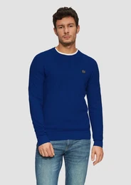 Strickpullover Strukturierter Strickpullover mit Logo-Patch Logo