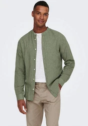 ONLY & SONS Langarmhemd ONSCAIDEN LS SOLID LINEN MAO SHIRT NOOS Dunkelgrün/Grün/Khaki/Türkis
