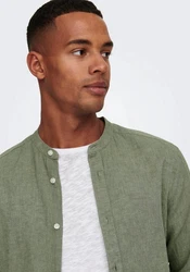 ONLY & SONS Langarmhemd ONSCAIDEN LS SOLID LINEN MAO SHIRT NOOS Dunkelgrün/Grün/Khaki/Türkis