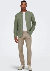 ONLY & SONS Langarmhemd ONSCAIDEN LS SOLID LINEN MAO SHIRT NOOS Dunkelgrün/Grün/Khaki/Türkis