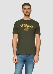 s.Oliver Poloshirt T-Shirt mit Logo-Print Artwork Dunkelgrün