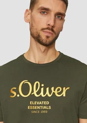 s.Oliver Poloshirt T-Shirt mit Logo-Print Artwork Dunkelgrün