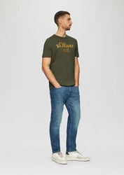 s.Oliver Poloshirt T-Shirt mit Logo-Print Artwork Dunkelgrün