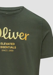s.Oliver Poloshirt T-Shirt mit Logo-Print Artwork Dunkelgrün