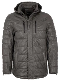 Lederjacke Kean - Herren Lederjacke Steppjacke Kapuze Lammnappa grau