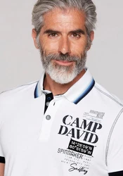 CAMP DAVID Poloshirt mit Logo-Applikationen Grau/Weiß/Creme/Braun