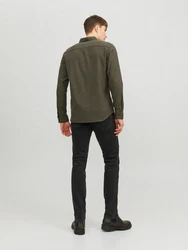 JACK & JONES Hemd 'JJEClassic' Dunkelgrün/Khaki/Grau