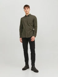 JACK & JONES Hemd 'JJEClassic' Dunkelgrün/Khaki/Grau