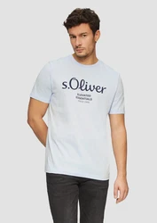 s.Oliver Poloshirt T-Shirt mit Logo-Print Artwork Hellblau/Silber/Blau