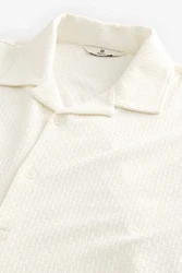 Next Poloshirt Strukturiertes Hemd Weiß/Creme