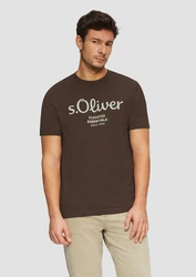s.Oliver Poloshirt T-Shirt mit Logo-Print Artwork Braun/Dunkelgrün