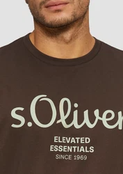 s.Oliver Poloshirt T-Shirt mit Logo-Print Artwork Braun/Dunkelgrün