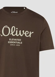s.Oliver Poloshirt T-Shirt mit Logo-Print Artwork Braun/Dunkelgrün