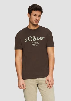 s.Oliver Poloshirt T-Shirt mit Logo-Print Artwork Braun/Dunkelgrün