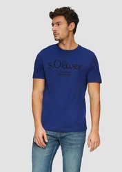 s.Oliver Poloshirt T-Shirt mit Logo-Print Artwork Blau/Dunkelblau