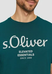 s.Oliver Poloshirt T-Shirt mit Logo-Print Artwork petrol / weiß