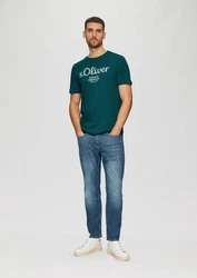 s.Oliver Poloshirt T-Shirt mit Logo-Print Artwork petrol / weiß