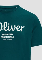 s.Oliver Poloshirt T-Shirt mit Logo-Print Artwork petrol / weiß