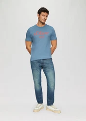 s.Oliver Poloshirt T-Shirt mit Logo-Print Artwork Hellblau/Blau/Pastell
