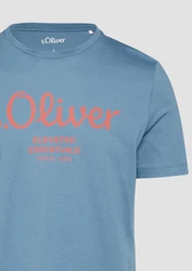 s.Oliver Poloshirt T-Shirt mit Logo-Print Artwork Hellblau/Blau/Pastell