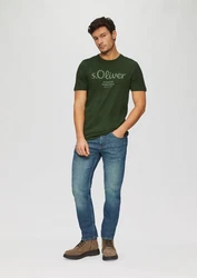 s.Oliver Poloshirt T-Shirt mit Logo-Print Artwork Dunkelgrün