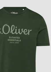s.Oliver Poloshirt T-Shirt mit Logo-Print Artwork Dunkelgrün