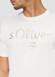 s.Oliver Poloshirt T-Shirt mit Logo-Print Artwork silber/weiß