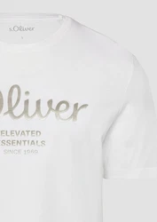 s.Oliver Poloshirt T-Shirt mit Logo-Print Artwork silber/weiß