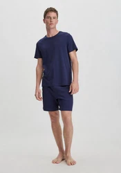 Hessnatur Pyjama Regular PURE NATURE Dunkelblau/Blau