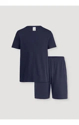 Hessnatur Pyjama Regular PURE NATURE Dunkelblau/Blau