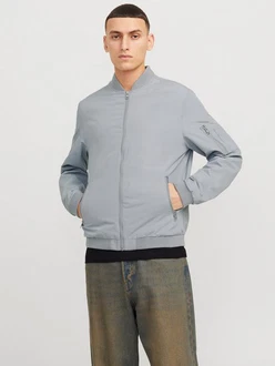 Jack & Jones Leichte Bomber Jacke College Übergangs Blouson JJERUSH Grau/Hellgrau