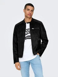 ONLY & SONS ONSGUS FAUX SUEDE RACER JACKET OTW NOOS Schwarz/Dunkelgrau/Dunkelgrün
